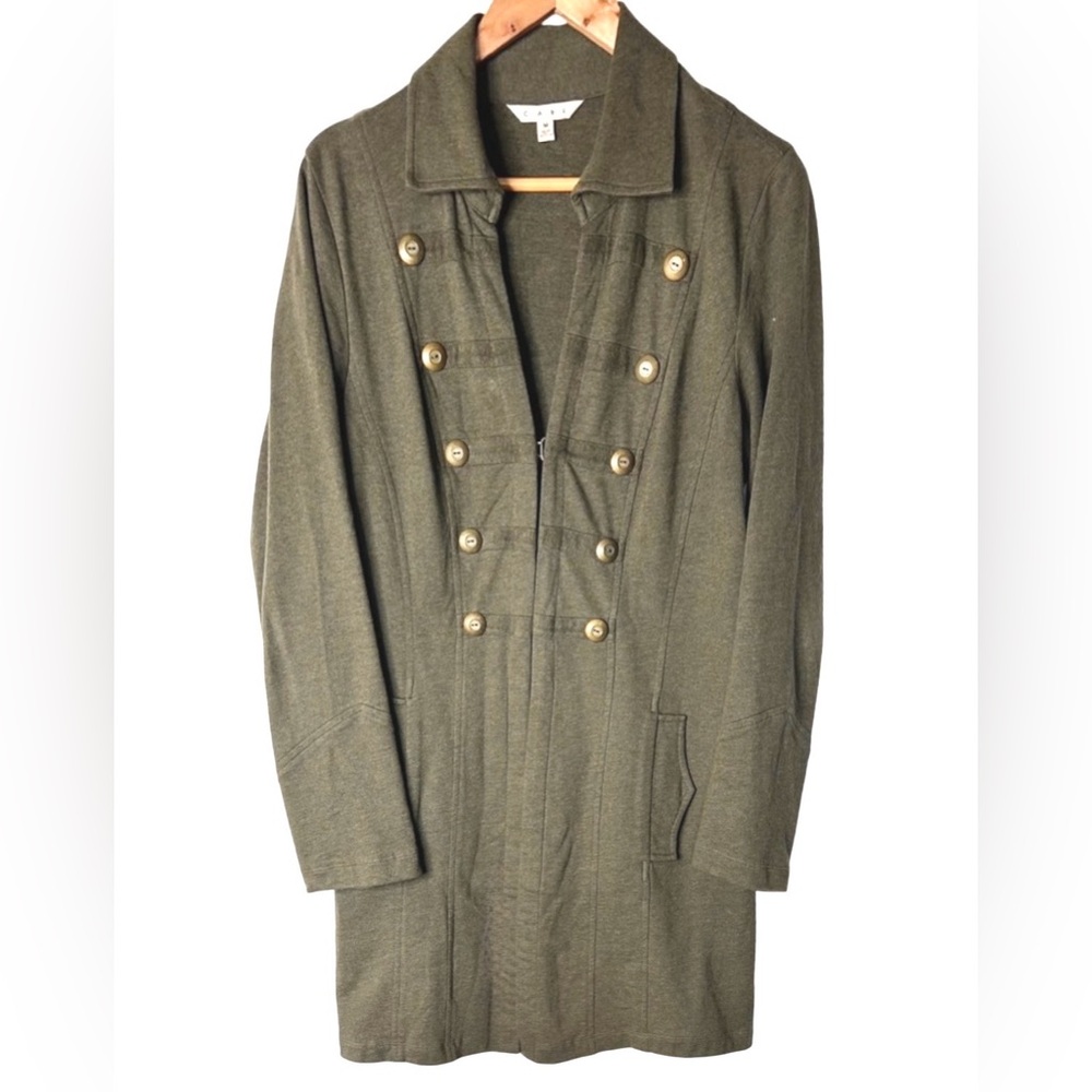 CAbi Olive Utility Jacket with Gold Button Detail, Olive Green, Size Medium,